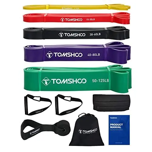 Produktbild: TOMSHOO Resistance Bands Set, 5 Widerstandsbänder mit 2 Griff, 1 Türanker und Aufbewahrungstasche, Mehrere Widerstandsstufen Fitnessbänder Trainingsbänder für Krafttraining, Klimmzüge, mehr