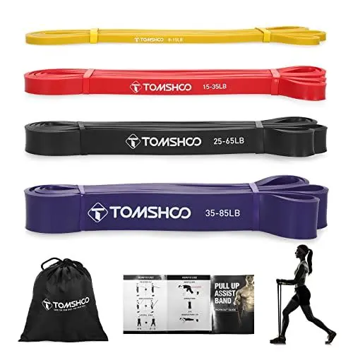 Produktbild: TOMSHOO Widerstandsbänder, 5 Stück, hautfreundliche Latex-Klimmzughilfen für Crossfit, Stretching, Powerlifting, Fitnessstudio, Zuhause, Yoga, Krafttraining, Workout-Bänder für Damen und Herren