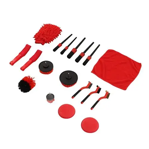 Produktbild: Tomvorks 18-teiliges Auto-Reinigungswerkzeug-Set, Detailbürsten-Set mit Faserhandschuhen, Handtuch, Polierpad und Bohrmaschinen-Schrubber-Bürsten-Set für Gründliche Autopflege