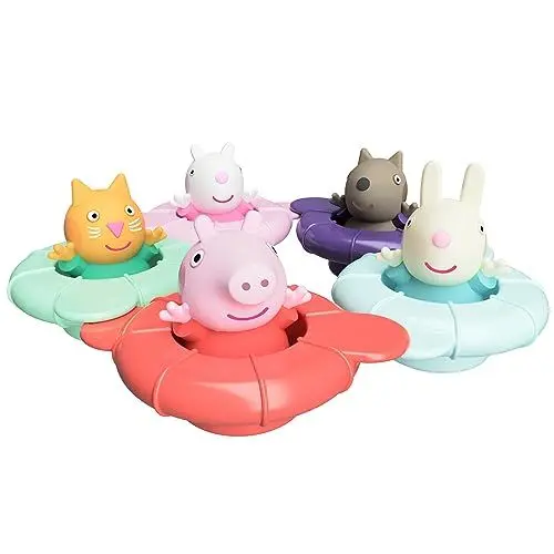 Produktbild: Tomy Toomies Peppa's Pool Party - 5 verbindende Ringbecher mit 5 Peppa Pig & Friends Water Squirter Babyspielzeug – Badewannenspielzeug +18 Monate - Baby Badespielzeug & Planschbecken Spielzeug