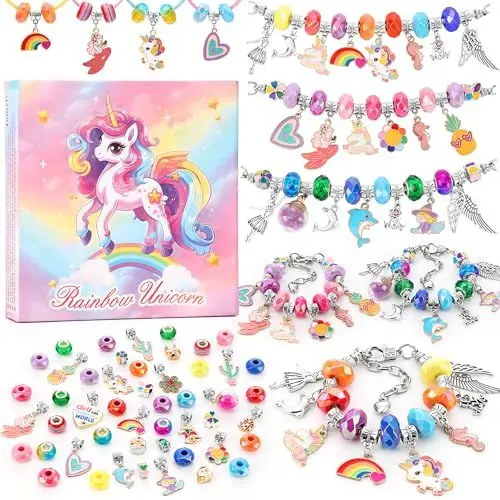 Produktbild: Tomylv Geschenke für Mädchen, Schmuck Basteln Mädchen, Regenbogen Bastelset Kinder ab 6 Jahre, Armbänder Selber Machen, Kinder Spielzeug ab 5-12 Jahren, Weihnachts- und Ostergeschenke