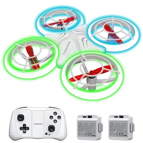 Produktbild: TOMZON Mini Drohne für Kinder, Blauen und Grünen LED Lichter, RC Quadcopter mit 2 Akkus, Kopflos Modus, Werfen Go/3D-Flip/Rotation/Kreisflug für Anfänger Kids Rote Propeller