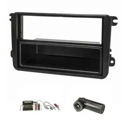 Produktbild: tomzz Audio 2457-006 Radioblende Set kompatibel mit VW Golf 5 V 6 VI Touran Passat 3C Caddy EOS Skoda Octavia mit Quadlockadapter ISO Fakra Antennenadapter Phantomeinspeisung DIN ISO