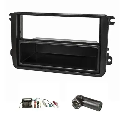 Produktbild: tomzz Audio 2457-006 Radioblende Set kompatibel mit VW Golf 5 V 6 VI Touran Passat 3C Caddy EOS Skoda Octavia mit Quadlockadapter ISO Fakra Antennenadapter Phantomeinspeisung DIN ISO