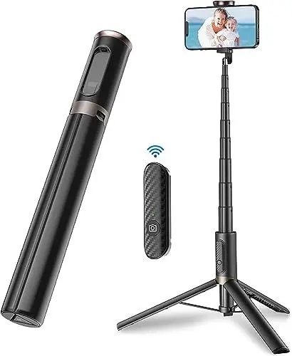 Produktbild: TONEOF 152CM Selfie Stick Stativ, Ausziehbar All-in-1 Handy Stativ aus Aluminium mit Kabelloser Fernbedienung und 9 Teleskopstange,Drehbar Handyhalter für iPhone/Android-Schwarz