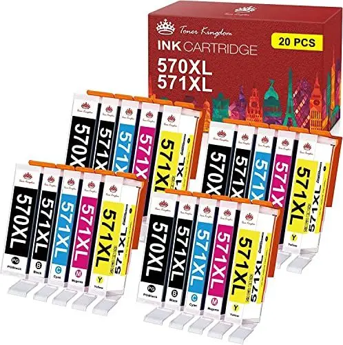 Produktbild: Toner Kingdom 20 Pack 570XL 571XL Tintenpatrone Kompatibel mit Canon PGI-570 CLI-571 XL für Canon für PIXMA TS5050 MG5750 MG5751 TS5055 MG5752 MG6850 MG5753 MG6851 MG6852 TS5051 TS6051 TS6050 TS6052