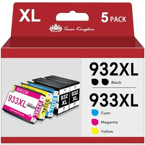 Produktbild: Toner Kingdom 932 933XL kompatible Tintenpatronen Ersatz für HP 932XL 933XL für HP OfficeJet 6600 7510 6700 7110 7610 7612 6100(2 Schwarz, 1 Cyan, 1 Magenta, 1 Gelb)
