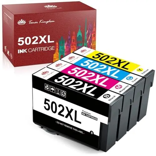 Produktbild: Toner Kingdom kompatibel mit Epson 502XL 502 Tintenpatronen Ersatz für Epson Expression Home XP-5105 XP-5100 XP-5150 XP-5155, Workforce WF-2860DWF WF-2865DWF WF-2880DWF WF2885DWF (4 Pakete)