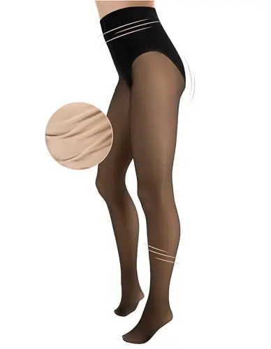 Produktbild: TONEST Durchscheinende 80DEN Strumpfhose Damen - Winter - gefüttert - beige Innenseite - 20 DEN Optik - warm-transparent - Shaping Strumpfhose - 1100-TS (S)