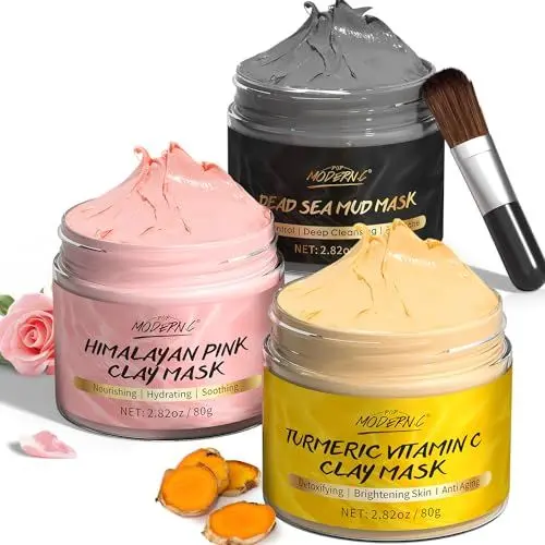 Produktbild: Ton-Gesichtsmaske-Set, Kurkuma-Vitamin-C-Tonmaske, Schlammmaske aus dem Toten Meer, Himalaya-Tonmaske, Tonmasken-Kit für Reduzierung Mitessern Akne, Tiefenreinigung Ölkontrolle Gesichtsmaske, 240g