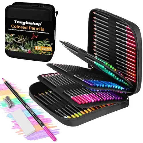 Produktbild: Tongfushop 120 Buntstifte Set, Farbminen mit Weichem Kern für Erwachsene und Glattes und glattes Schreiben, Professionelles Farbstifte Kern für Kunst, Zeichnen, mit Reißverschlussetui