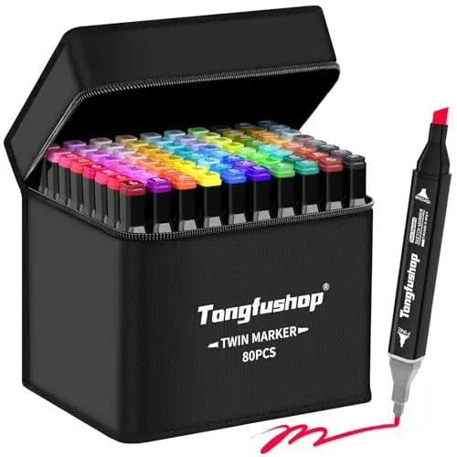 Produktbild: Tongfushop 80 Alkohol Marker Set, 2 Sekunden Schnell Trocknende Filzstifte, Filzstifte Dicke und Dünne Alkohol Stifte mit Anti-Seepage Abstandshaltern für Malerei, Zeichnung, Design, Rendering
