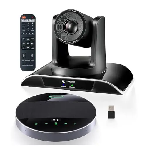 Produktbild: TONGVEO All-in-1 Konferenzraum-Kamera-System Und Bluetooth-Mikrofon Kombination,1080P 60fps 3-Fach optischer Zoom USB3.0 HDMI PTZ-Kamera und Aufgewertet Konferenz-Freisprecheinrichtung mit Mikrofonen