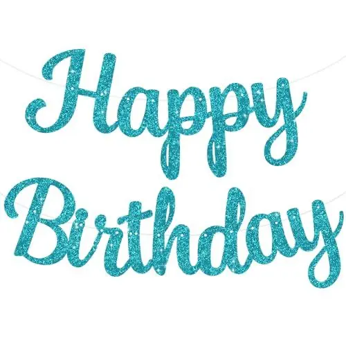 Produktbild: TONIFUL Hellblau Happy Birthday Banner.NO DIY 10Füße, Pre-Strung-Glitter Happy Birthday Zeichen, Happy Birthday Girlande, Happy Birthday Hintergrund, Happy Birthday Dekorationen für Frauen