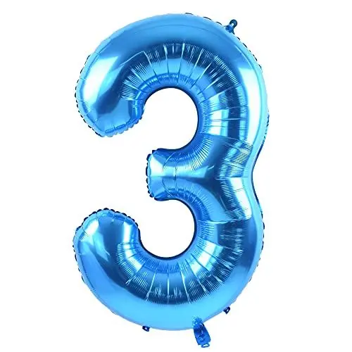 Produktbild: TONIFUL 40 Zoll Nummer Folienballon 0 to 9 in Blau Helium Zahlenballon Riesenzahl Luftballon Nummer 3 Heliumballons für Geburtstag, Hochzeit, Jubiläum Party Dekoration（Zahl 3）