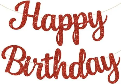Produktbild: TONIFUL Red Happy Birthday Banner.NO DIY 10Füße, Pre-Strung-Glitter Happy Birthday Zeichen, Happy Birthday Girlande, Happy Birthday Hintergrund, Happy Birthday Dekorationen für Frauen