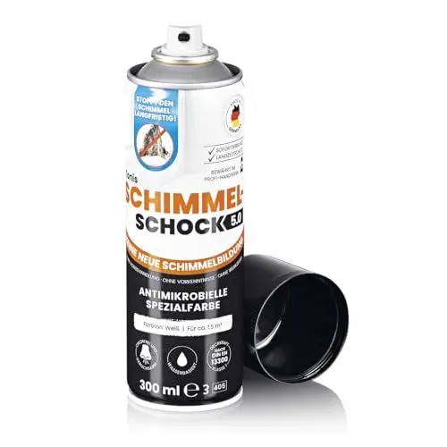 Produktbild: Tonis SCHIMMELSCHOCK 5.0 Antimikrobielle Spezialfarbe zur Schimmelbekämpfung für ca. 1.5 qm Anstrich | Sprühfarbe gegen Schimmel | Weiß, 300 ml