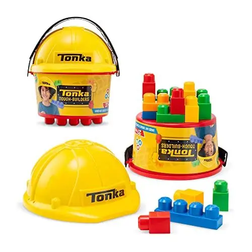 Produktbild: Tonka Tough Builders Helm- & Eimer-Spielset, mit 11 Werkzeugen, vorgetäuschter Bauarbeiter, Bauarbeiterkostüm, Verkleidung, kreatives DIY-Spielzeug für Kinder, Jungen und Mädchen ab 18 Monaten