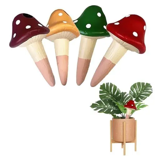 Produktbild: Tonkegel Bewässerung 4er Set, Pilz geformt Pflanze Bewässerungskugeln mit 10 Gartenaccessoires, je 150 ml, Automatisches Bewässerungssystem für Zimmerpflanzen und Blumen, Gießkugel für Pflanzen