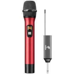 Produktbild: TONOR Drahtloses Mikrofon, UHF Metall Kabelloses Handmikrofon System mit wiederaufladbarem Receiver, 1/4 “ Ausgang für Verstärker, PA-System, singende Karaoke Maschine, 60m (TW620), Rot