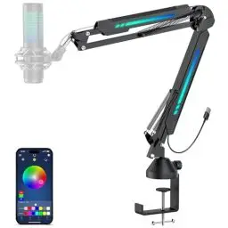 Produktbild: TONOR Gaming Mikrofon Arm mit RGB-Modi & Helligkeit einstellbar per Touch & APP Steuerbar, Mikrofonarm Microphone Boom Arm Ständer Halterung für HyperX QuadCast Blue Yeti Rode Elgato Mic T20S