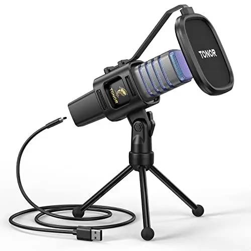 Produktbild: TONOR Gaming USB Mikrofon PC RGB Microphone Streaming Podcast Studio Nierencharakteristik Kondensator Mic Sets mit Microfon Ständer für Game, YouTube, Konferenz, Singen, Mikro für PS4 PS5,TC30