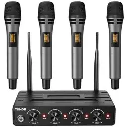 Produktbild: TONOR Mikrofon Kabellos Set mit 4x5 Kanälen Funkmikrofon Handmikrofon drahtlos, Wireless Microphones dynamisch mit Empfänger 60m Reichweite, stabilen Signalübertragung für Karaoke Gesang Party Bühne