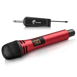 Produktbild: TONOR Mikrofon kabellos, drahtloses Funkmikrofon Wireless Microphone Handmikrofon dynamisch Microfono Mic mit Empfänger für Verstärker PA Anlage Karaoke Hochzeit Party Konferenz Vortrag TW310 Rot