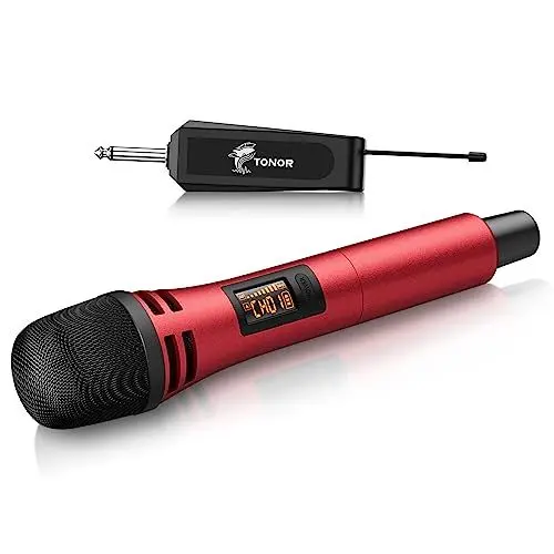 Produktbild: TONOR Mikrofon kabellos, drahtloses Funkmikrofon Wireless Microphone Handmikrofon dynamisch Microfono Mic mit Empfänger für Verstärker PA Anlage Karaoke Hochzeit Party Konferenz Vortrag TW310 Rot