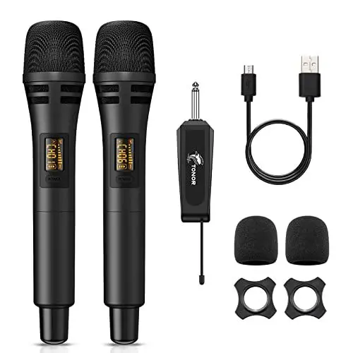 Produktbild: TONOR Mikrofon kabellos, drahtloses Funkmikrofon Wireless Microphone Handmikrofon dynamisch Microfono Mic mit Empfänger für Verstärker PA Anlage Karaoke Hochzeit Party Konferenz Vortrag TW320 Schwarz