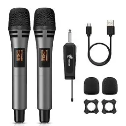Produktbild: TONOR Mikrofon kabellos, drahtloses Funkmikrofon Wireless Microphone Handmikrofon dynamisch mit wideraufladbarem Empfänger für Verstärker PA Anlage Karaoke Hochzeit Party Konferenz Vortrag TW320 Grau