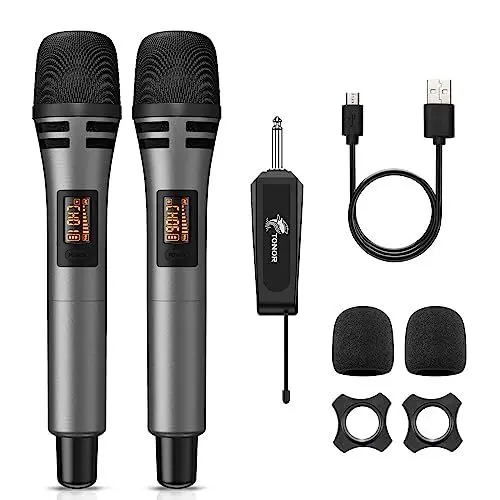 Produktbild: TONOR Mikrofon kabellos, drahtloses Funkmikrofon Wireless Microphone Handmikrofon dynamisch mit wideraufladbarem Empfänger für Verstärker PA Anlage Karaoke Hochzeit Party Konferenz Vortrag TW320 Grau