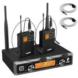 Produktbild: TONOR UHF Mikrofon Kabellos Set mit Bodypack Transmitter/Headset Kopfbügel Funkmikrofon/Lavalier Ansteckmikrofonen, 2x5 Frequenzen 60m Reichweite Wireless Microphone für Gesang, Karaoke, Kirche, DJ