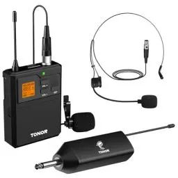 Produktbild: TONOR UHF Mikrofon Kabellos set mit Headset Kopfbügel Funkmikrofon/Lavalier Ansteckmikrofonen Bodypack Transmitter, Mini-Empfänger 6,35 mm Ausgang 60m Reichweite Wireless Microphone für Live-Auftritte