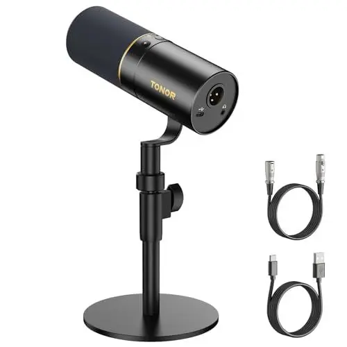 Produktbild: TONOR USB/XLR Dynamisches Mikrofon, PC Computer Gaming Gesangs Studio Microphone mit Desktop-Ständer für Podcast-Aufnahmen, YouTube, Musik-Streaming, mit Mute Button 3,5-mm, TD520