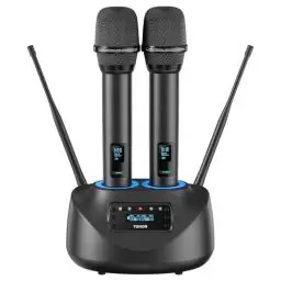 Produktbild: TONOR Wiederaufladbares Bluetooth Funkmikrofon Set, 2x100 einstellbare UHF Funk Mikrofon Kabellos Metall Wireless Microphone, Auto Scan, 80m Reichweite für Gesang Karaoke Kirche Party TW790 Schwarz