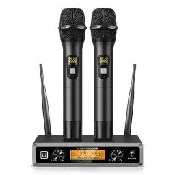 Produktbild: TONOR Wireless Funkmikrofon UHF Professionelles dynamisches drahtloses Dual Mikrofon, Handmikrofonsystem, Heim-KTV-Set für Karaoke, Party, DJ, Kirche, Hochzeit, 60 Meter, TW820, Schwarz