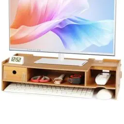 Produktbild: Tonsmile Monitorständer Holz, Unterbau Bildschirm, Multifunktionaler Bildschirmerhöhung, Büro Schreibtisch Organizer, Monitor Riser PC Bildschirm Erhöhung mit Schublade und Stifthalter