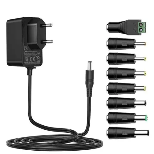 Produktbild: Tonton 12V 1A Netzteil, Extra 3 Meter Kabellänge Universal AC DC Netzteil Power Adapter mit 8 DC Steckern für 12V 0.3A 0.5A 0.8A 1A Elektronik wie LED Streifen Licht CCTV Kamera Router 1000mA Max.