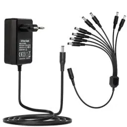 Produktbild: Tonton 12V 3A DC Netzadapter 2,1mm x 5,5mm Splitter Adapter für Überwachungskamera, NVR DVR Recorder, Monitor, WLAN-Router Laptop, 12V Buchse DC Kabelstecker+1 auf 8 Y-Splitter DC Kabel (1 bis 8 Wege)
