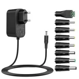 Produktbild: Tonton Universal Adapter 1.8M, 12V 0.3A 0.5A 0.8A 1A 2A Ladegerät, 5,5mm*2,1mm mit 8 DC Steckeradaptern für CCTV-Kamera, WLAN-Router, Hub, LED-Streifen, Telekom, Scanner, Schalter, Türklingel (12V~2A)