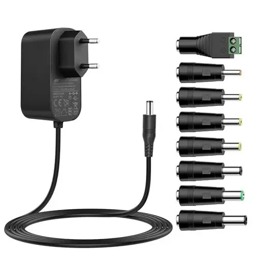 Produktbild: Tonton Universal Adapter 1.8M, 12V 0.3A 0.5A 0.8A 1A 2A Ladegerät, 5,5mm*2,1mm mit 8 DC Steckeradaptern für CCTV-Kamera, WLAN-Router, Hub, LED-Streifen, Telekom, Scanner, Schalter, Türklingel (12V~2A)