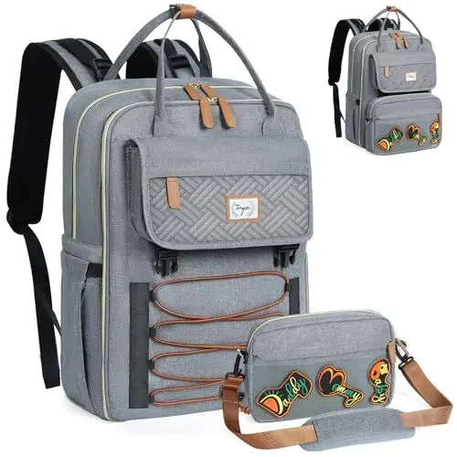 Produktbild: Tonyeee Personalisierte Wickelrucksack Rucksack- Abnehmbare Cross Body Flasche, Wickeltasche Reisen Essentials Baby Tasche mit Wickelauflage,Stylish Wickeltasche für Mama/Papa-Grau