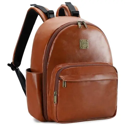 Produktbild: Tonyeee Wickelrucksack Klein Leder, Modische Mummy Bag Wickeltasche Rucksack wasserdicht Mit Wickelunterlage-02 Braun