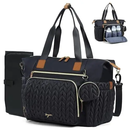 Produktbild: Tonyeee Wickeltasche mit Schnullertasche und Wickelunterlage, Wickelrucksack Multifunktions-Babytasche für Große Reisewindeltasche für Mama und Papa, isolierten Taschen-Schwarz