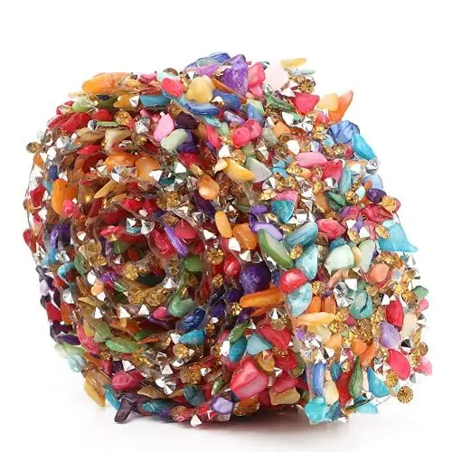 Produktbild: Tonysa Crafts DIY Trim, Aufbügelapplikationen, Kettenverzierung, Nähzubehör, für Schuhe, Armbänder, Halsketten, Kopfbedeckungen(3,5cm breites farbiges Schotterband)