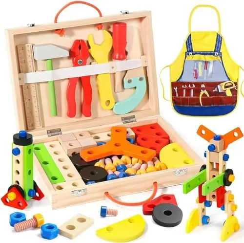 Produktbild: TONZE Werkzeugkoffer Spielzeug Ab 3 Jahre - Holzspielzeug Lernspielzeug Für Kinder 2-6 Jahre - Werkzeugkasten Für Mädchen Und Jungen
