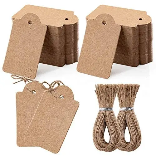 Produktbild: toocoo Toocoo 200 Stück Premium-Geschenkanhänger mit 200 Wurzeln, natürlicher Juteschnur, doppelseitig erhältlich, Preisschilder aus Kraftpapier, Bastelanhänger, Etiketten, Schmuckanhänger mit Schnur