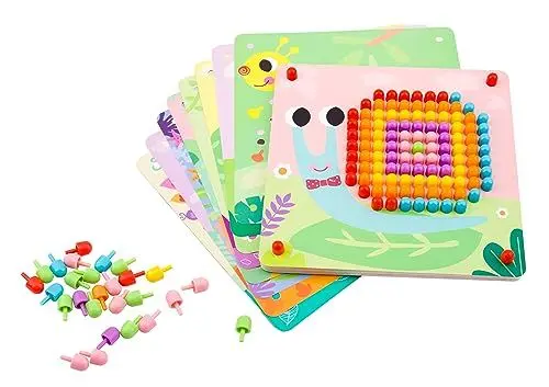 Produktbild: Tooky Toy kleines Mosaik-Steckspiel - buntes Kinder-Spielzeug Holzspielzeug Motorik-Spielzeug Holz - Verschiedene Motive Tiere für Kleinkinder TL002 mehrfarbig