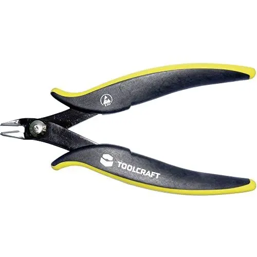 Produktbild: TOOLCRAFT ESD Elektronikzange | gehärtete und geschliffene Schneide | Länge 134 mm | 60 HRC Härte | Kabelschneider | ohne Facette | Präzisionswerkzeug